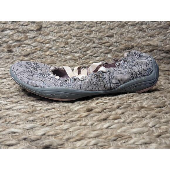 JAMBU KETTLE TOO PINK & GRAY FLORAL PRINT LEATHER ELASTIC BALLET FLATS SIZE 6.5 - Picture 1 of 10